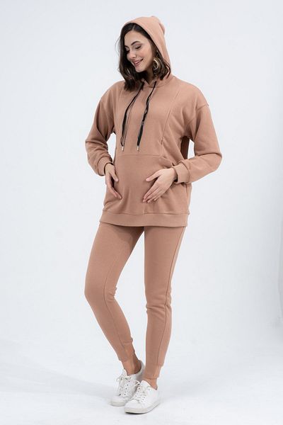BUSA Σετ φόρμας εγκυμοσύνης Stretchy Abdominal Banded - Τρεις Κλωστές, Καφέ