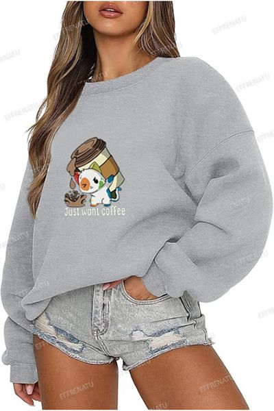 EFFRENATU Γυναικείο φούτερ με λαιμόκοψη Basic Oversize