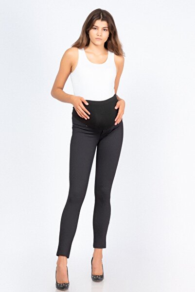 BUSA Pantaloni din jerseu cu nervuri înalte pentru gravide, cu carouri, NEGRI