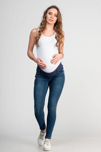 BUSA Pregnant Skinny Jeans with Bottom Abdominal Support Blue