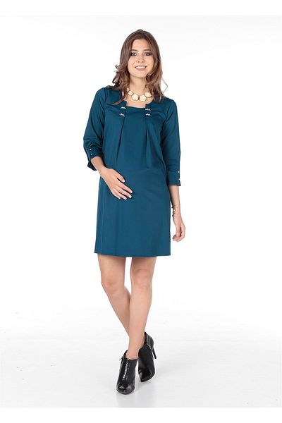 BUSA Rochie Casual de Maternitate Verde cu Accesorii Guler Dublu