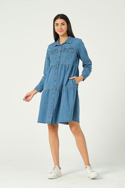 BUSA Rochie de maternitate din denim cu buzunare frontale si laterale albastre
