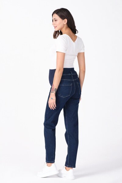 BUSA Kismama rugalmas haspántos derék állítható Mom Fit farmer nadrág sötét sötétkék