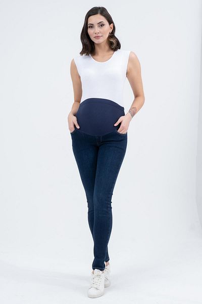 BUSA Blugi skinny de maternitate bleumarin - Banda abdominală elastică și talie reglabilă