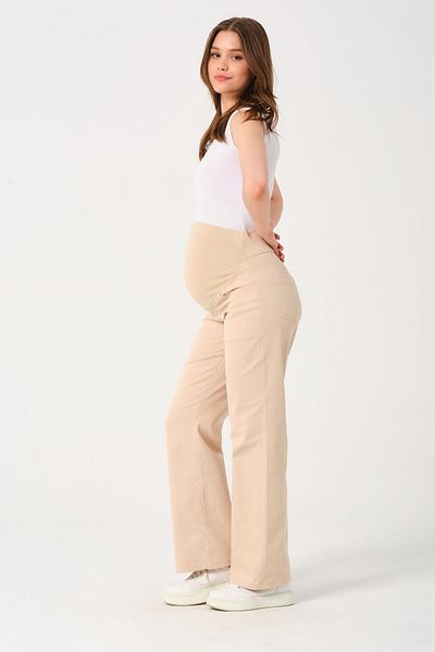 BUSA Beige Colored Maternity Pants - Flexible, Canvas Material, Adjustable Waist and Abdominal Band