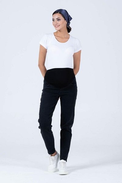 BUSA Pregnant Flexible Abdominal Banded Waist Adjustable Plus Size Mom Fit Jeans Black