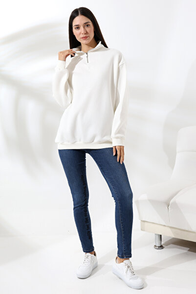 NOKTA GİYİM Oversize Half Zippered Raised Sweatshirt - 3 Thread