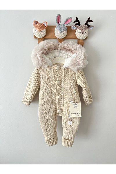 Nipperland Beige Fur Patterned Jumpsuit