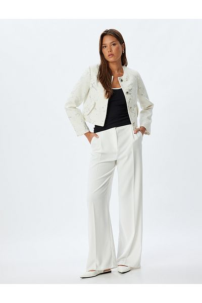 Koton White Women's Crop Jacket