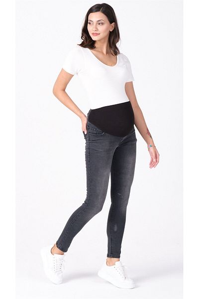 BUSA Pregnant Stretchy Abdominal Banded Skinny Jeans with Back Belt Anthracite