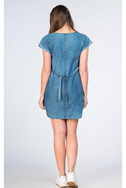 BUSA Φόρεμα τζιν εγκυμοσύνης με λουλουδάτο σχέδιο μπλε με τσέπες