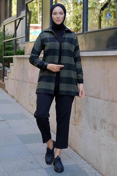 hafsamina Classic Lumberjack Shirt Khaki HM2272