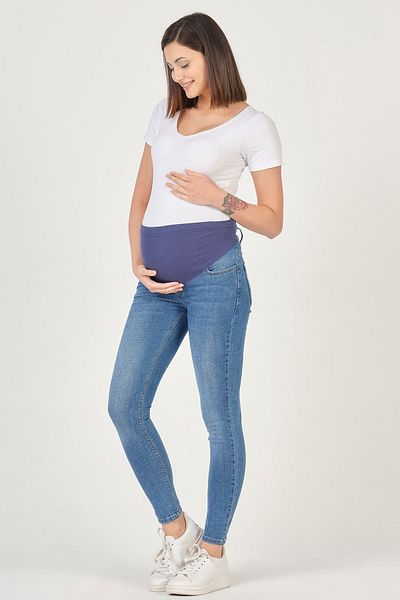BUSA Blugi skinny cu bretele elastice de maternitate, albaștri
