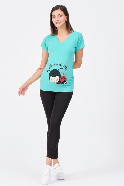 BUSA Футболка з принтом «Вагітна V-подібний виріз» та «Сонечко» світло-зелена