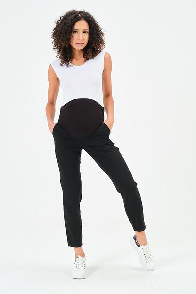 BUSA Pregnant Flexible Abdominal Banded Waist Adjustable Mom Fit Classic Trousers Black