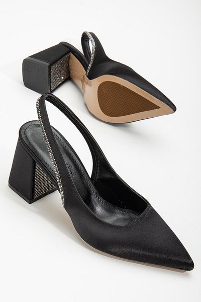 Dilimler Ayakkabı Satin Heel Stoned Black Large Size Women's Shoes Heeled Evening Dress