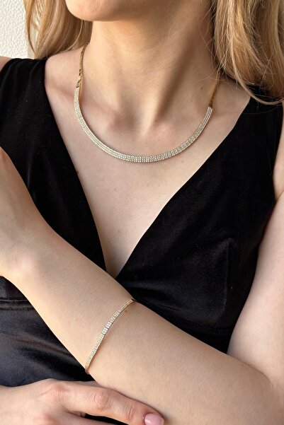 ZÜMRÜT SARRAF 14 Ayar Altın Klasik Su Yolu Kolye Bileklik Ikili Set