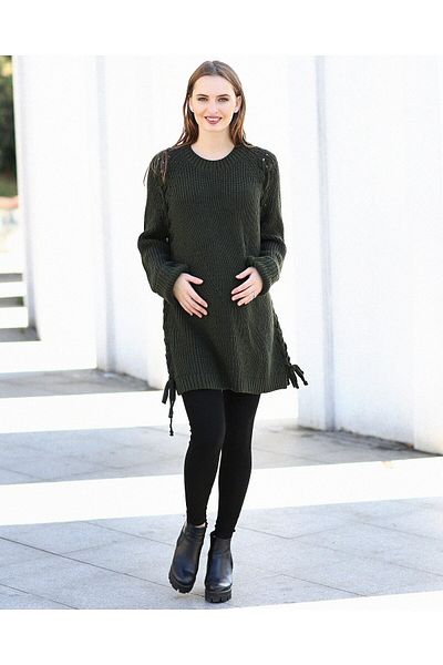 BUSA Pregnant Knit Detailed Knitwear Sweater Khaki