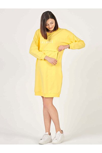 BUSA Hamile Hoodie Elbise Sarı