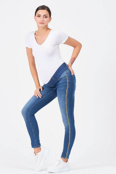 BUSA Blugi de maternitate Skinny (Leopard Side Stripe) Albastru