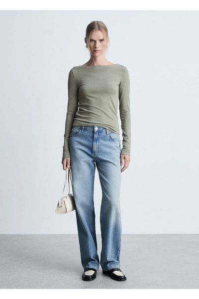 MANGO Woman Langärmliges T-Shirt mit U-Boot-Ausschnitt