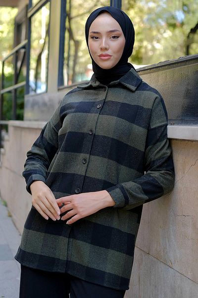 hafsamina Classic Lumberjack Shirt Khaki HM2272