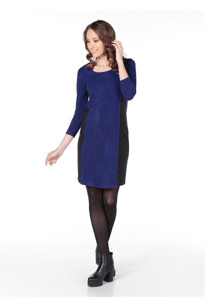 BUSA Hamile Desenli Günlük Mini Elbise Saks