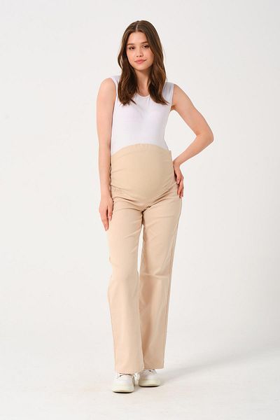 BUSA Beige Colored Maternity Pants - Flexible, Canvas Material, Adjustable Waist and Abdominal Band