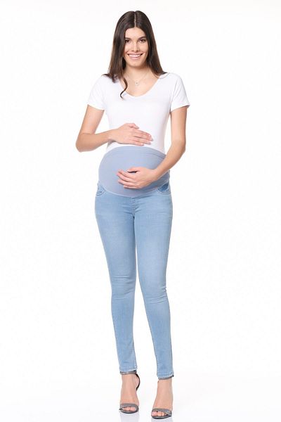 BUSA Pantaloni de blugi skinny ajustabili pentru maternitate, cu bandă abdominală elastică, albastru