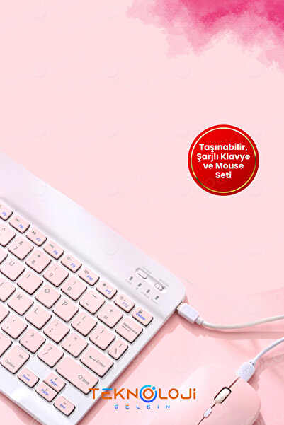 Teknoloji Gelsin Kablosuz Klavye Mouse Seti Bluetooth Şarj Edilebilir Slim Bütün Tablet Telefon Smart TV ile Uyumlu