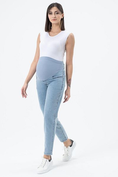 BUSA Pregnant Flexible Abdominal Banded Mom Fit Jeans Stone Blue