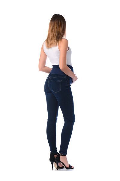 BUSA High Waist Adjustable Waist Skinny Jeans Navy Blue