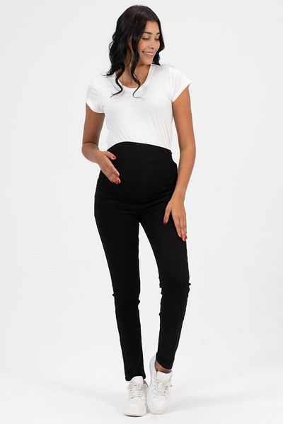 BUSA Pantaloni de blugi skinny cu centură la spate cu bandă elastică pentru gravidă, negri