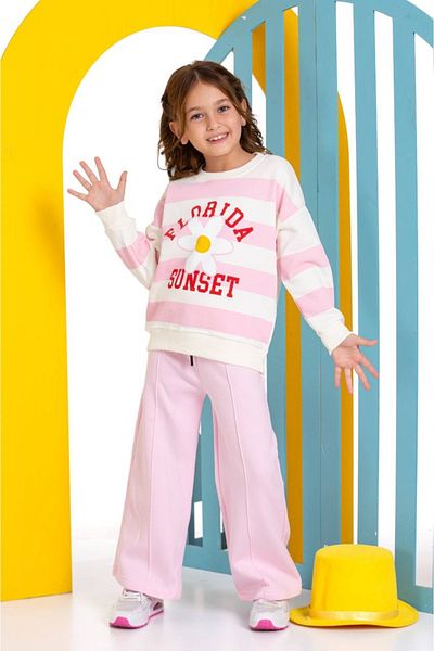 tunays shopping 3 Thread Ribbed Oversize Mold Florida Printed Girl's Set
