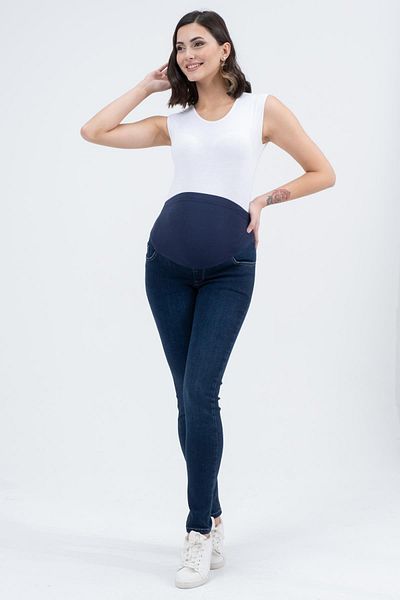 BUSA Blugi skinny de maternitate bleumarin - Banda abdominală elastică și talie reglabilă