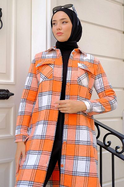 hafsamina Double Pocket Lumberjack Shirt Orange HM2264