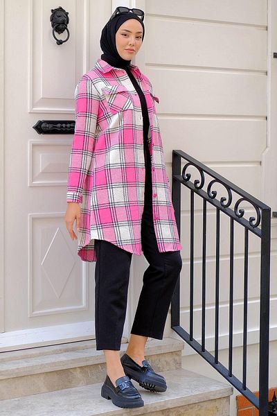 hafsamina Double Pocket Lumberjack Shirt Pink HM2264