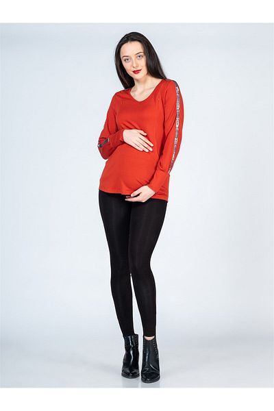 BUSA Maternity Blouse Breastfeeding Detailed Sleeve Patterned Orange