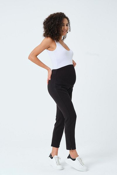 BUSA Pregnant Flexible Abdominal Banded Waist Adjustable Mom Fit Gabardine Trousers Black