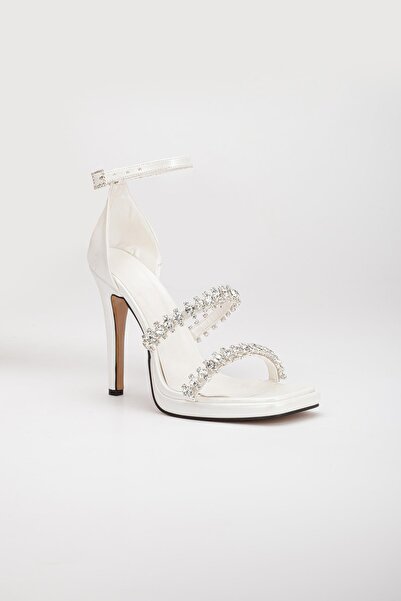 Dilimler Ayakkabı Thick Stone Tekband Skin Mother of Pearl Women's Evening Dress Shoes