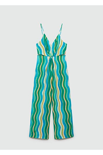 MANGO Woman Yırtmaçlı Drape Yaka Desenli Tulum