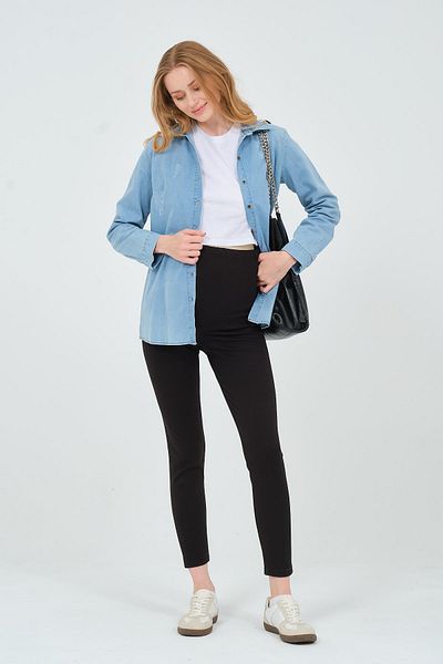 BUSA Long Sleeve Tinted Maternity Denim Shirt