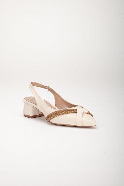 Dilimler Ayakkabı Large Size Zara Satin Stone Beige Women's Short Heeled Evening Dress Shoes