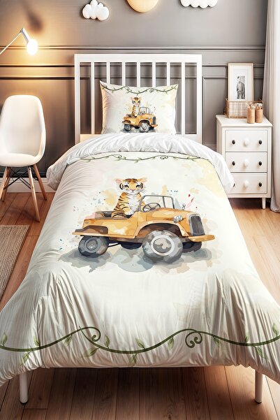 EVPANYA طقم غطاء لحاف أطفال فردي بنمط النمر مع اللبلاب