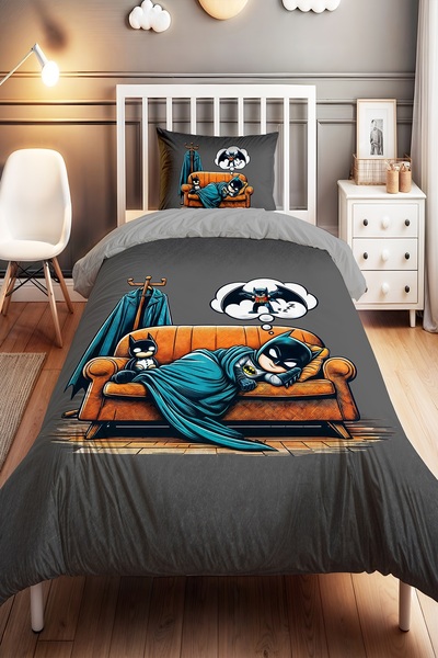 EVPANYA Hayalci Çocuk Betmen Desenli Tek Kişilik Bebek Çocuk Nevresim Seti