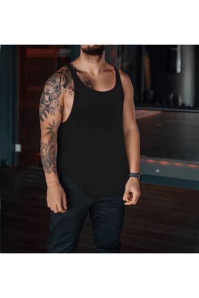 CDA Black Plain Gym Tank Top - Sports Tank Top