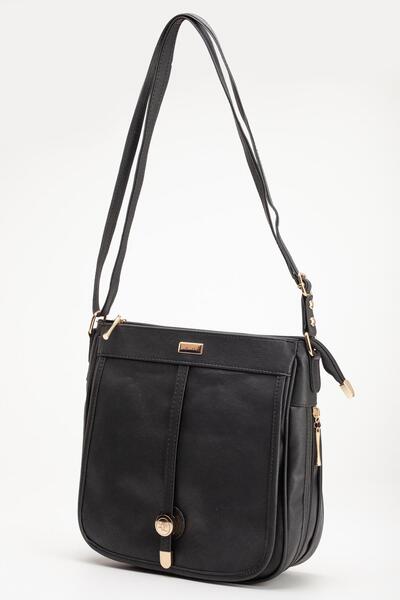 Dilimler Ayakkabı Volume 2 Compartment Covered Zippered Black Women's Shoulder Bag