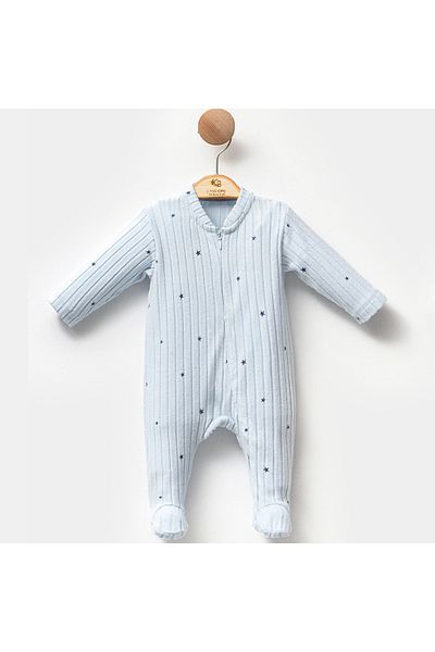 Cassiope Star Patterned Blue Booties Jumpsuit for Baby Boy