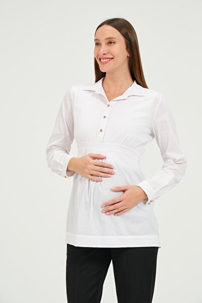 BUSA White Maternity Collar Classic Shirt - Buttoned