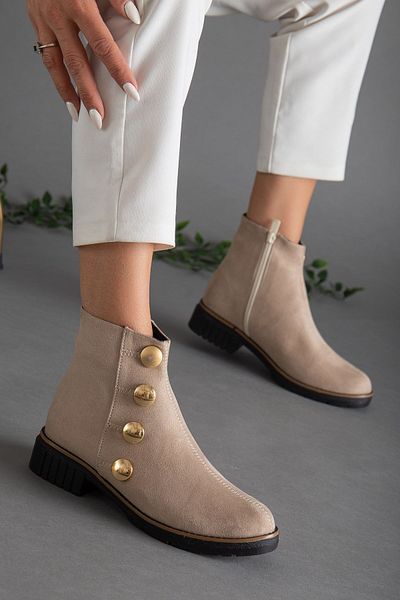 Dilimler Ayakkabı Suede Stitched Trock Beige Women's Boots